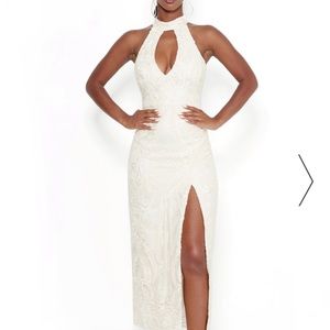 BEBE SEQUIN LACE CHOKER GOWN